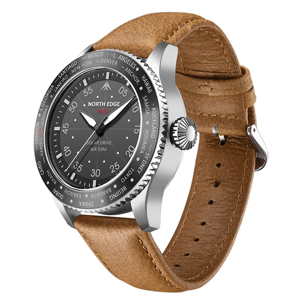 North Edge Mach Watch Pilot Watch Napelemes Férfi karóra, 50M vízálló - Ezüst