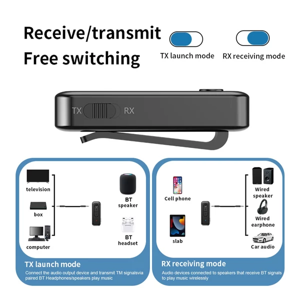 USB AUX BT5.3 2 az 1-ben adó/vevő adapter hordozható fülhallgató