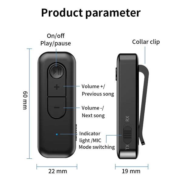 USB AUX BT5.3 2 az 1-ben adó/vevő adapter hordozható fülhallgató