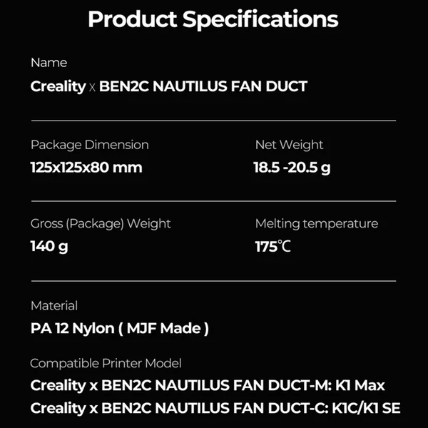 Creality x BEN2C NAUTILUS FAN DUCT-M 360°-os körkörös hűtőáramlás