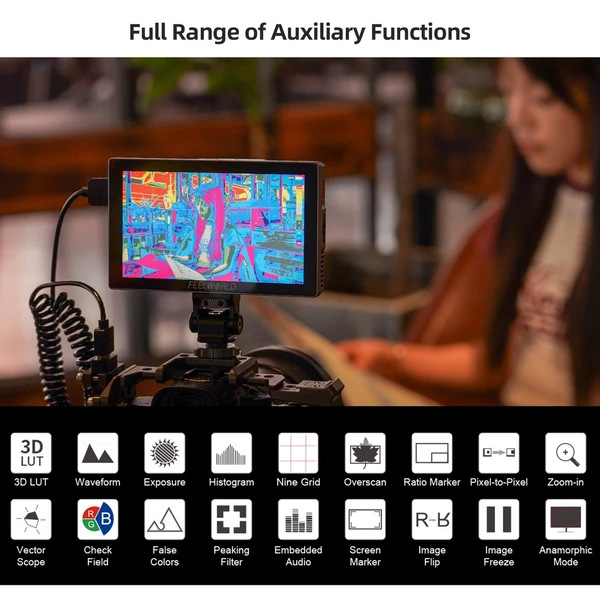 FEELWORLD P6X 5,5 hüvelykes DSLR fényképezőgép terepi monitor, alumíniumötvözet videomonitor