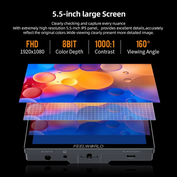 FEELWORLD P6X 5,5 hüvelykes DSLR fényképezőgép terepi monitor, alumíniumötvözet videomonitor