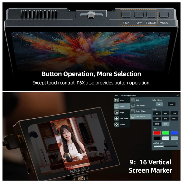 FEELWORLD P6X 5,5 hüvelykes DSLR fényképezőgép terepi monitor, alumíniumötvözet videomonitor