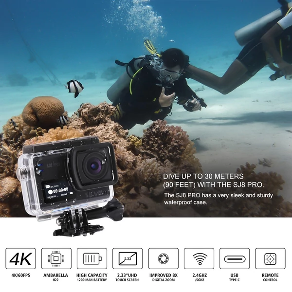 SJCAM SJ8 PRO 4K 60FPS sportkamera, 2.4G/5G WiFi akciókamera - Fekete