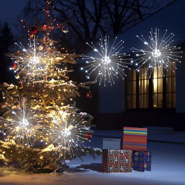 Tűzijáték, 150 LED karácsonyi fényfüzér távirányítóval (2 db) - Fehér