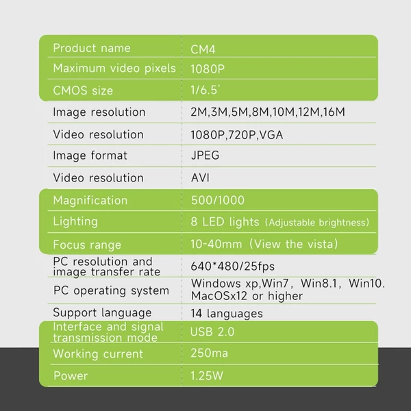 CM4 kézi digitális mikroszkóp gyerekeknek 500X/1000X nagyítású 2,0 hüvelykes IPS képernyő