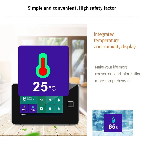 4G WiFi TY vezeték nélküli otthoni riasztórendszer, 4,3 hüvelykes teljes érintőképernyős riasztópanel ujjlenyomat-feloldással