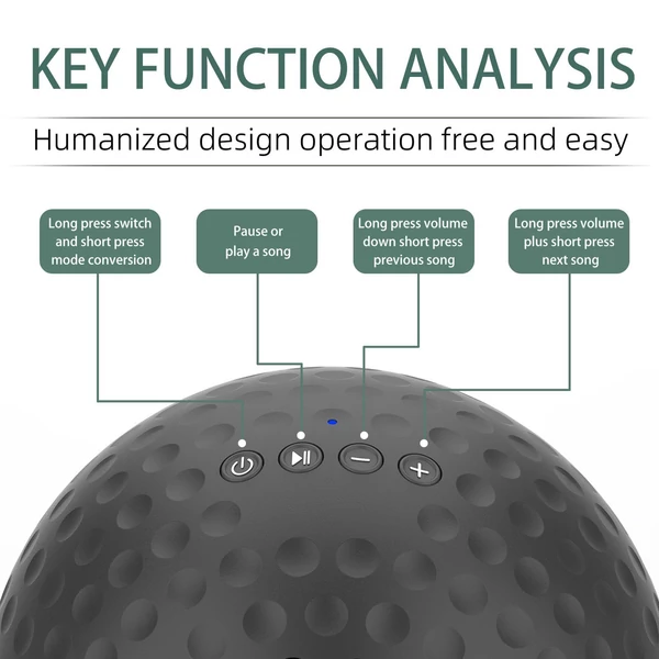 Hordozható vezeték nélküli BT5.0 hangszóró, kitűnő golflabda formájú talppal - Fekete
