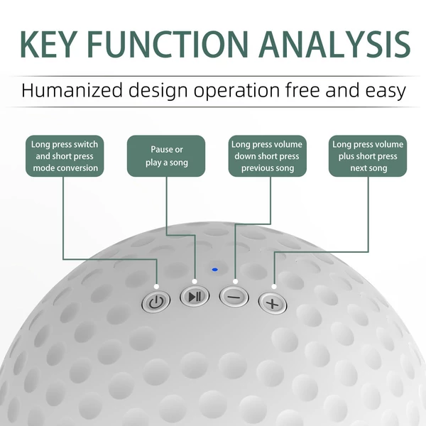 Hordozható vezeték nélküli BT5.0 hangszóró, kitűnő golflabda formájú talppal - Fehér