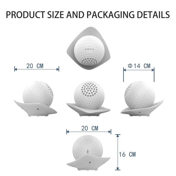 Hordozható vezeték nélküli BT5.0 hangszóró, kitűnő golflabda formájú talppal - Fehér