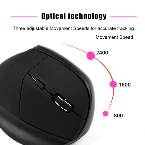 Függőleges egér, vezeték nélküli újratölthető 2,4 GHz-es ergonomikus