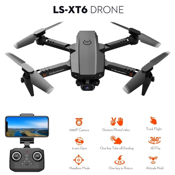 LS-XT6 RC drón 1080P kamerával, repülési nyomon követéssel, gravitációs érzékelővel - 2 akkumulátor