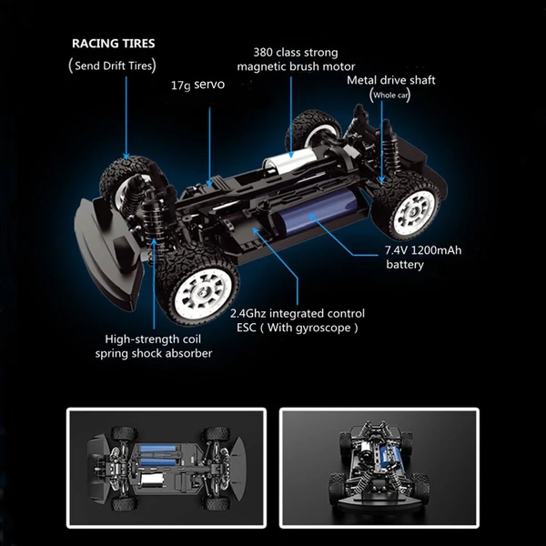 UdiRC UD1601 RC Drift Car, 1/16 2,4 GHz, 4WD, 30 km/h RC versenyautó - 2 akkumulátor