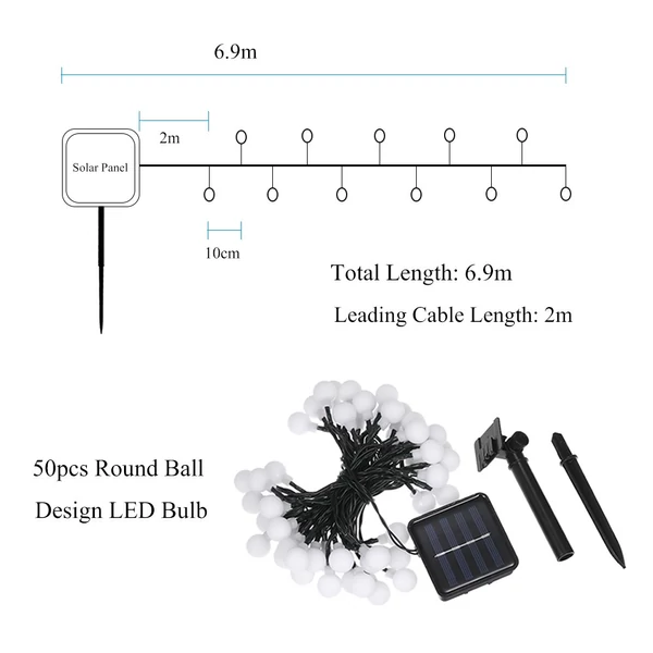 Tomshine napelemes 50 LED-es lámpafüzér - Meleg fehér