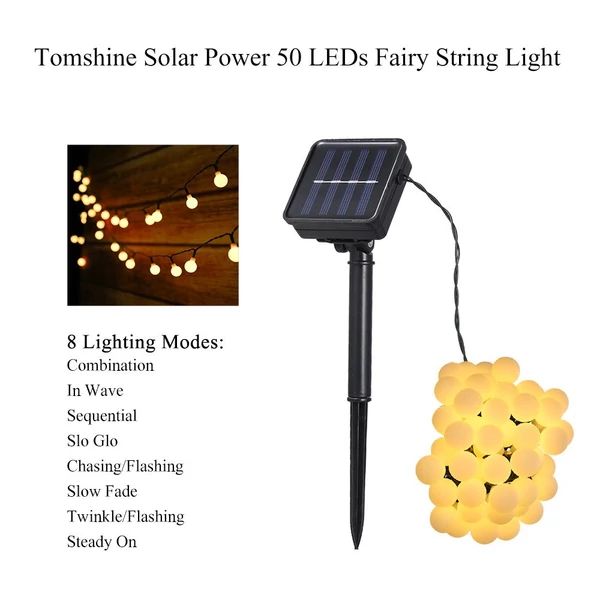 Tomshine napelemes 50 LED-es lámpafüzér - Meleg fehér