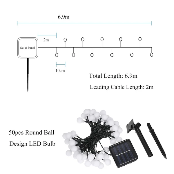 Tomshine napelemes 50 LED-es lámpafüzér - RGB többszínű