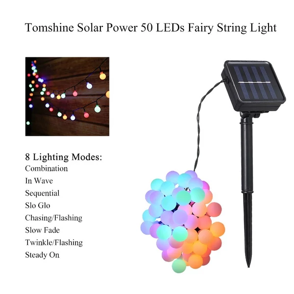 Tomshine napelemes 50 LED-es lámpafüzér - RGB többszínű