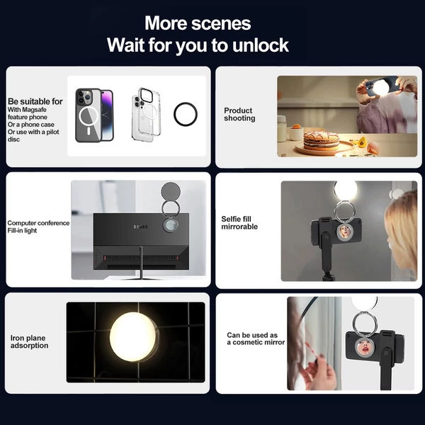 Összecsukható mágneses LED kitöltő lámpa telefon szelfi világításhoz, LED videolámpa - Fekete
