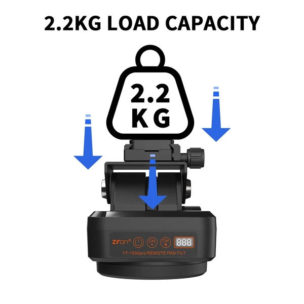 ZIFON YT1500pro távvezérlő serpenyő, dönthető, motoros, 360 fokban forgatható panorámás állványfej