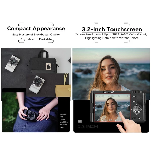 ORDRO G730 5K digitális fényképezőgép, 64 MP WiFi, digitális videokamera - Fekete