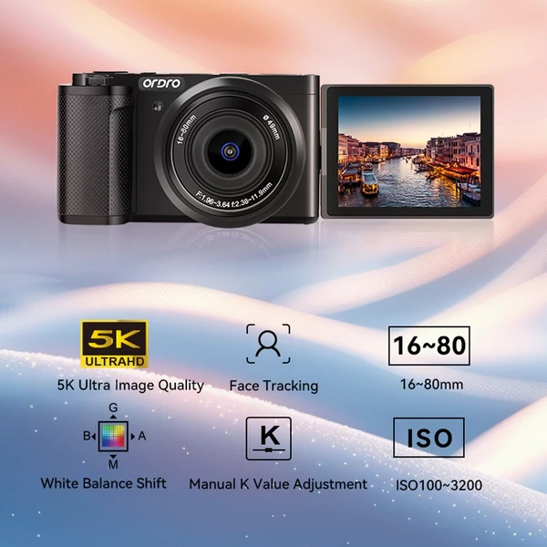 ORDRO G930 5K 30 fps digitális fényképezőgép, 64 MP WiFi, digitális videokamera - Fekete