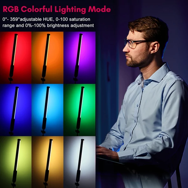 Kézi RGB-csöves lámpa, 10 W-os LED-es videólámpa - Fekete