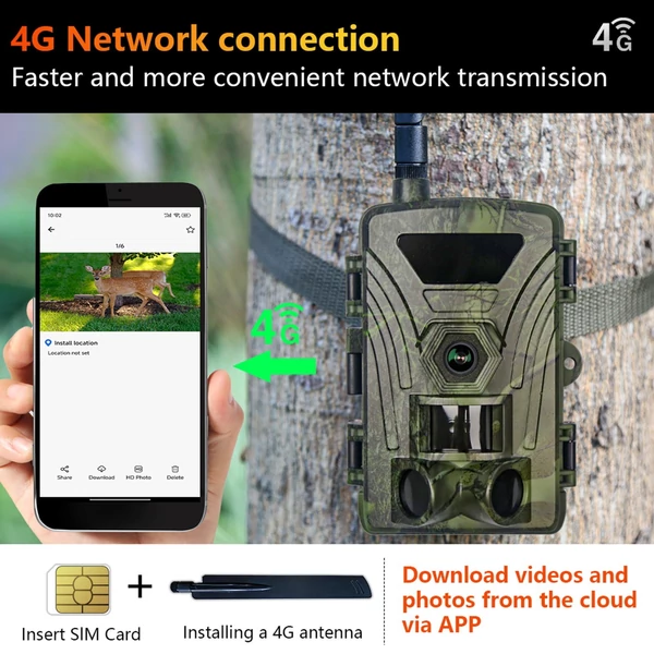 4G túrakamera, 4K vadászkamera SIM-kártyával, 60 MP-es fénykép