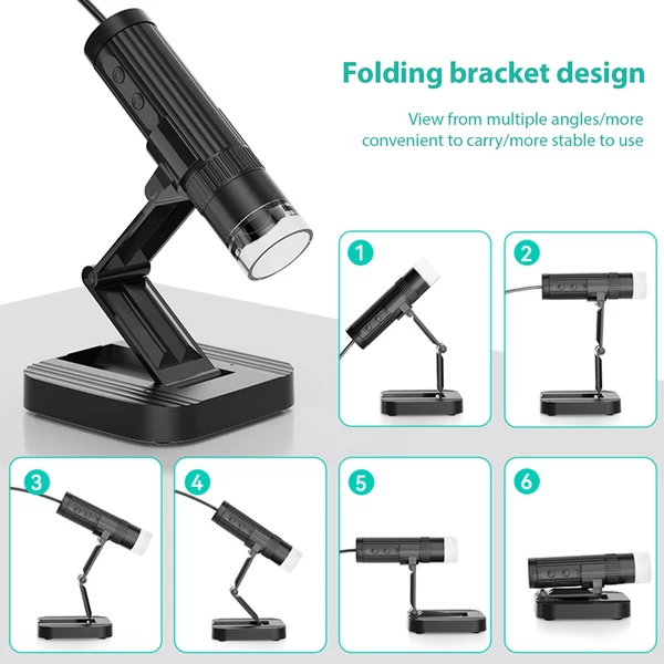 W1B asztali USB-mikroszkóp, kézi digitális mikroszkóp felnőtteknek, gyerekeknek, érmemikroszkóp - Fekete