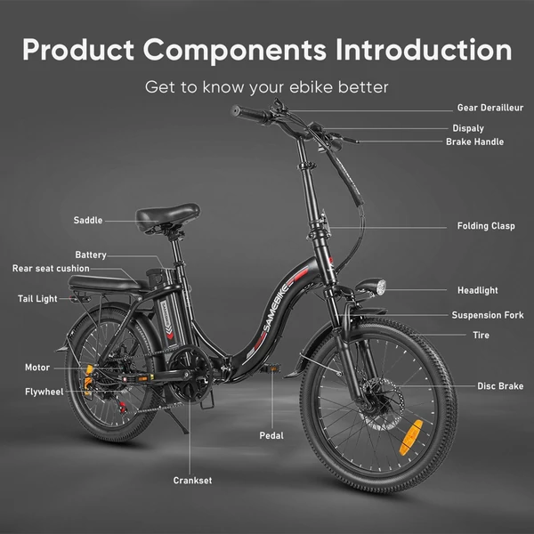 SAMEBIKE CY20 összecsukható elektromos kerékpár, 20*2,35 hüvelykes küllős kerék, 350 W-os motor - Sötétkék