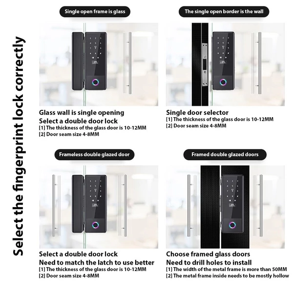 Intelligens zár, üvegajtózár WiFi távoli feloldással, TY APP ujjlenyomat / jelszó IC-kártya / mechanikus kulcsfeloldási módszerek