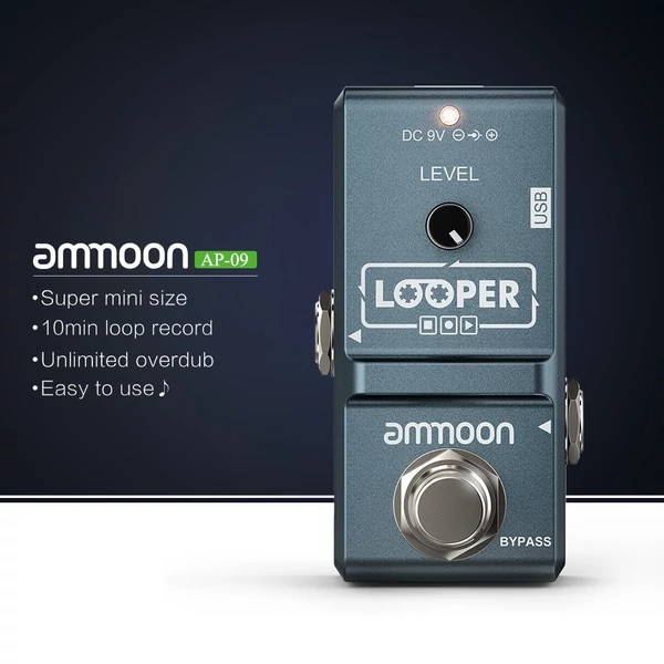 ammoon AP-09 Nano sorozatú hurok, elektromos gitár effekt pedál, hurkolt, igazi Bypass - Szürke