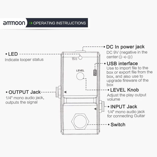 ammoon AP-09 Nano sorozatú hurok, elektromos gitár effekt pedál, hurkolt, igazi Bypass - Szürke