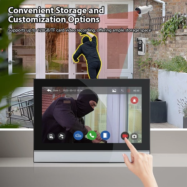 1080P vezeték nélküli video csengő kamera monitorral, TY APP, WiFi, 10 hüvelykes nagy érintőképernyő