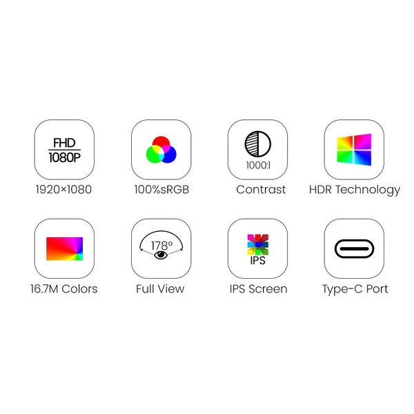 16,1 hüvelykes hordozható monitor, FHD 1080P IPS monitor támasztékkal
