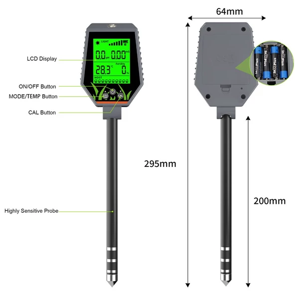 Többfunkciós, nagy pontosságú talaj-PH-tesztelő, talaj-EC teszteszköz kézi talajérzékelő eszköz