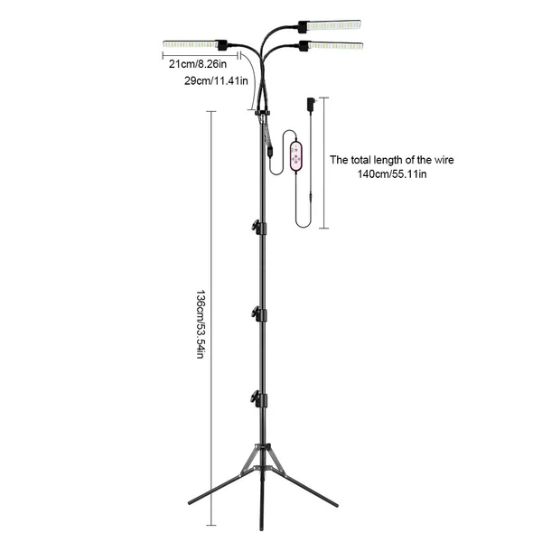 LED növekedési lámpa beltéri növényekhez, teljes spektrum, 3 fénymód, 5 fényerő - 3 fejes