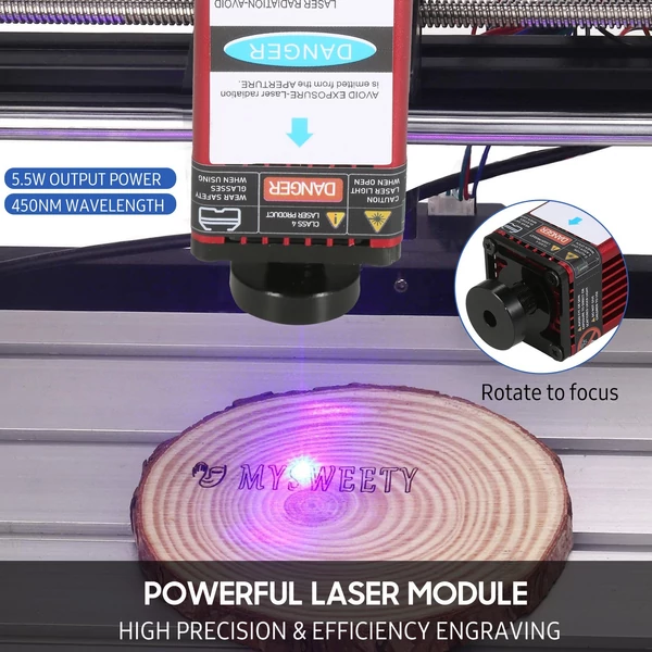 5,5 W lézermodul 450 nm gravírozó lézerfej, állítható fókusztávolság, nagy pontosságú gravírozás