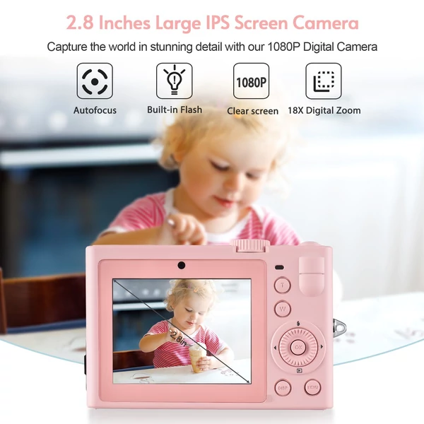 CDF3A 5K digitális fényképezőgép, WiFi digitális videokamera, 2,8 hüvelykes IPS képernyő, 72 megapixeles kettős lencse - Pink