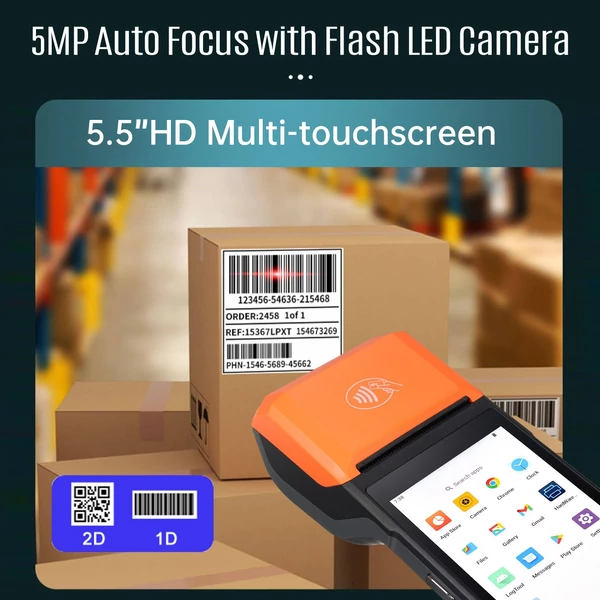 Android 14.0 PDA, kézi POS terminál, 2D vonalkód-leolvasó adatgyűjtő / leltárgép