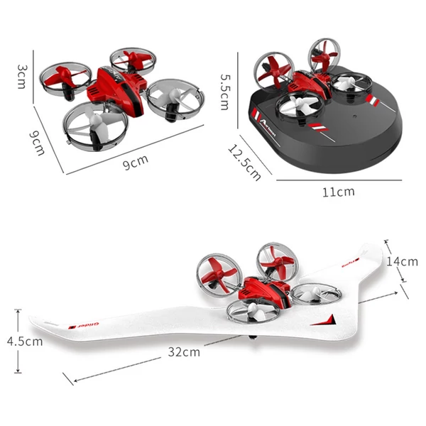 3 az 1-ben távirányítós sikló, 2,4 GHz-es szárazföldi és levegős távirányítós repülőgép drón - 1 akkumulátor