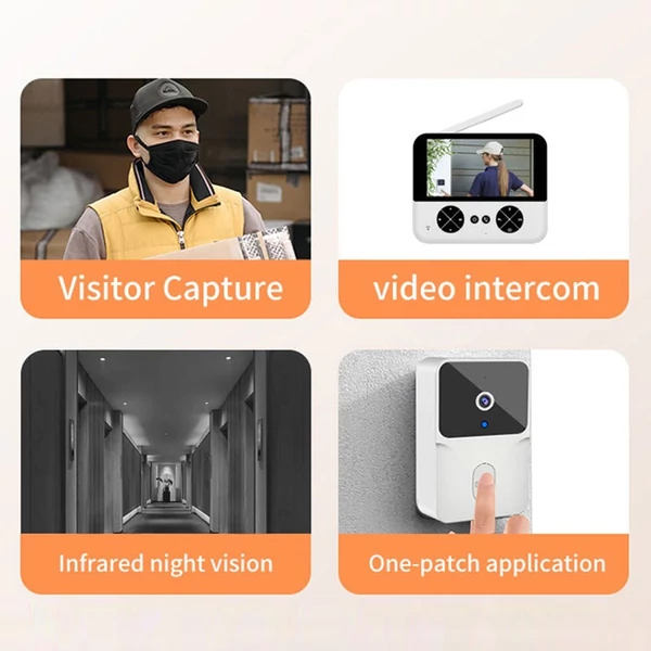 Videó csengő kamera, vezeték nélküli / előfizetés nélkül 4,3 hüvelykes IPS képernyővel - Fehér
