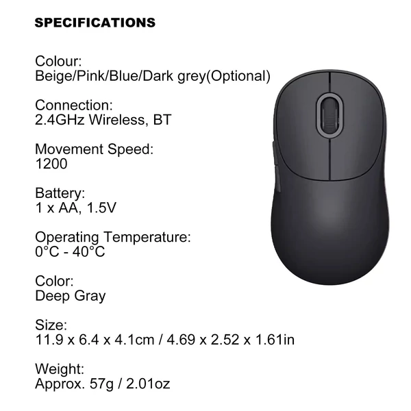 Xiaomi Wireless Mouse 3 XMWXSBO3YM - Kettős mód 2,4 GHz és BT, nagy sebesség, ergonomikus kialakítás - Bézs