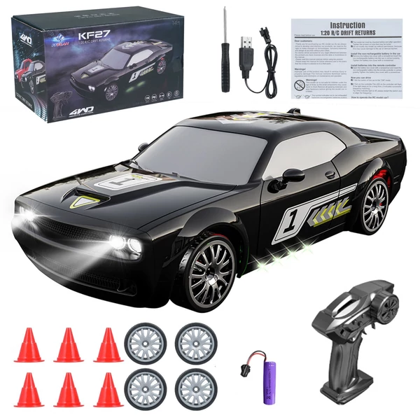 2,4 GHz-es 1/20-as távirányítós Drift autó, 4WD versenyautó - Fekete, 2 akkumulátor