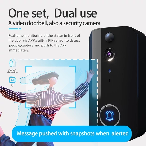 Intelligens csengő-ajtókamera mozgásérzékeléssel, WiFi vezeték nélküli videocsengő kamera