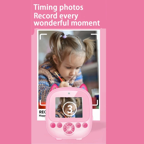 Nagy tisztaságú azonnali nyomtatási kamera, mini kamera hőnyomtatással gyermekek számára - Pink