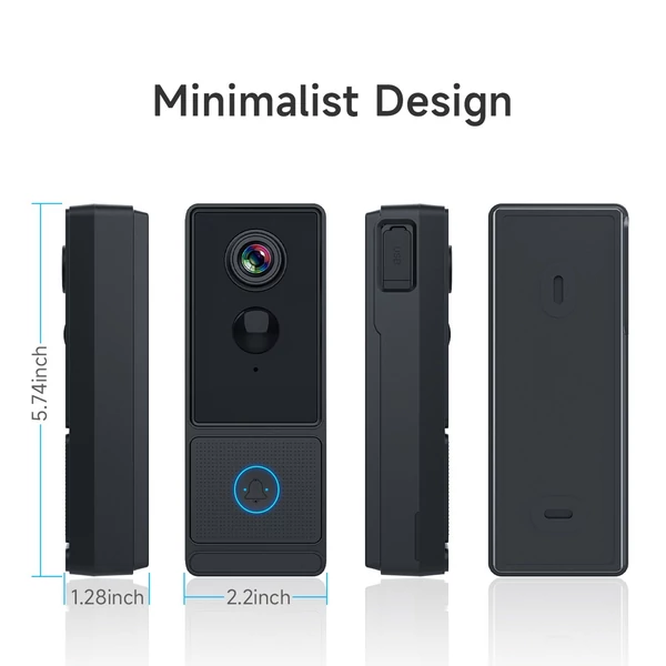 Aoresac ajtócsengő kamera, vezeték nélküli 2.4G WiFi, 2K 3MP HD éjszakai látó video ajtócsengő hangjelzéssel