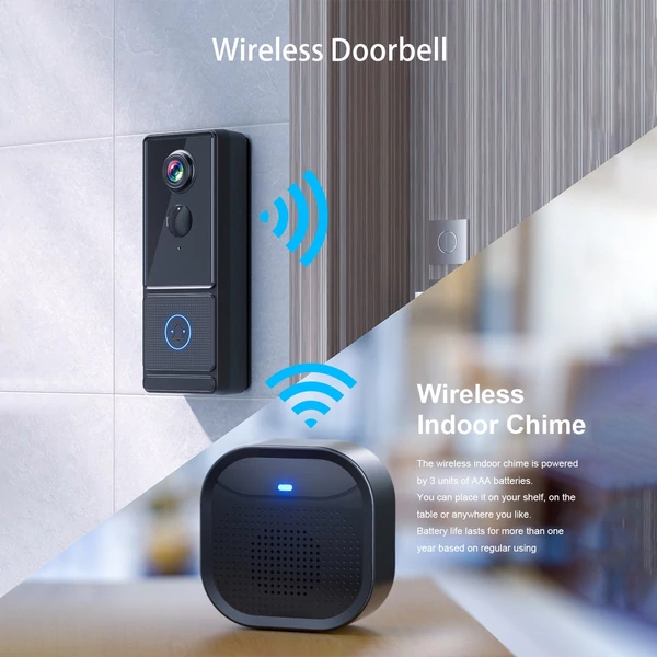 Aoresac ajtócsengő kamera, vezeték nélküli 2.4G WiFi, 2K 3MP HD éjszakai látó video ajtócsengő hangjelzéssel