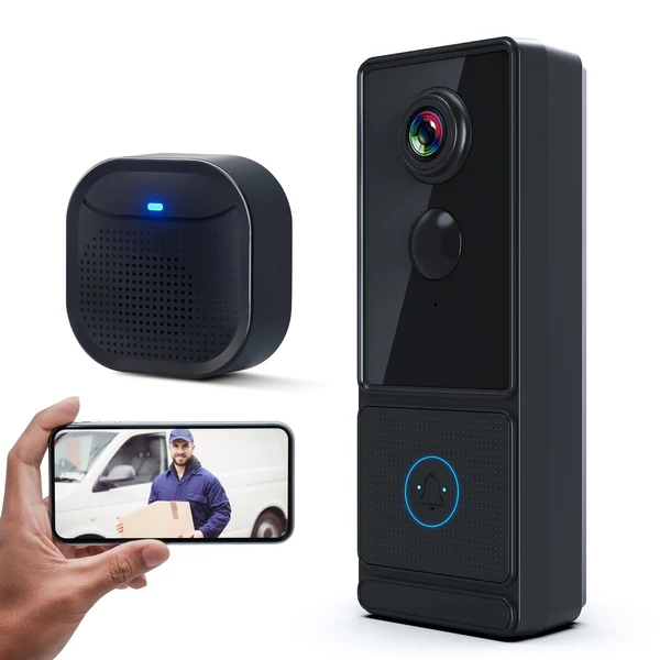 Aoresac ajtócsengő kamera, vezeték nélküli 2.4G WiFi, 2K 3MP HD éjszakai látó video ajtócsengő hangjelzéssel