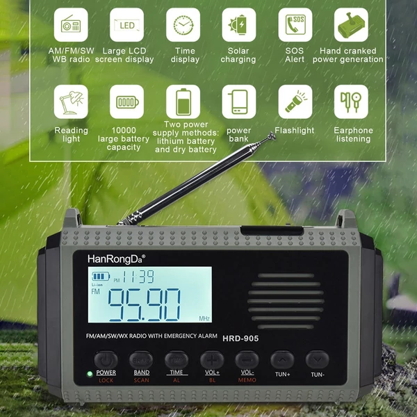 HanRongDa HRD-905 összsávos rádió (AM FM SW WB rádió) kültéri vészhelyzeti rádió