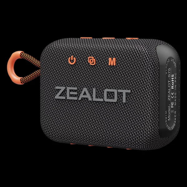 ZEALOT S75 Outdoor BT 5.2 hangszóró, 10 W térhatású hang, hordozható kerékpáros hangszóró szíjjal - Fekete
